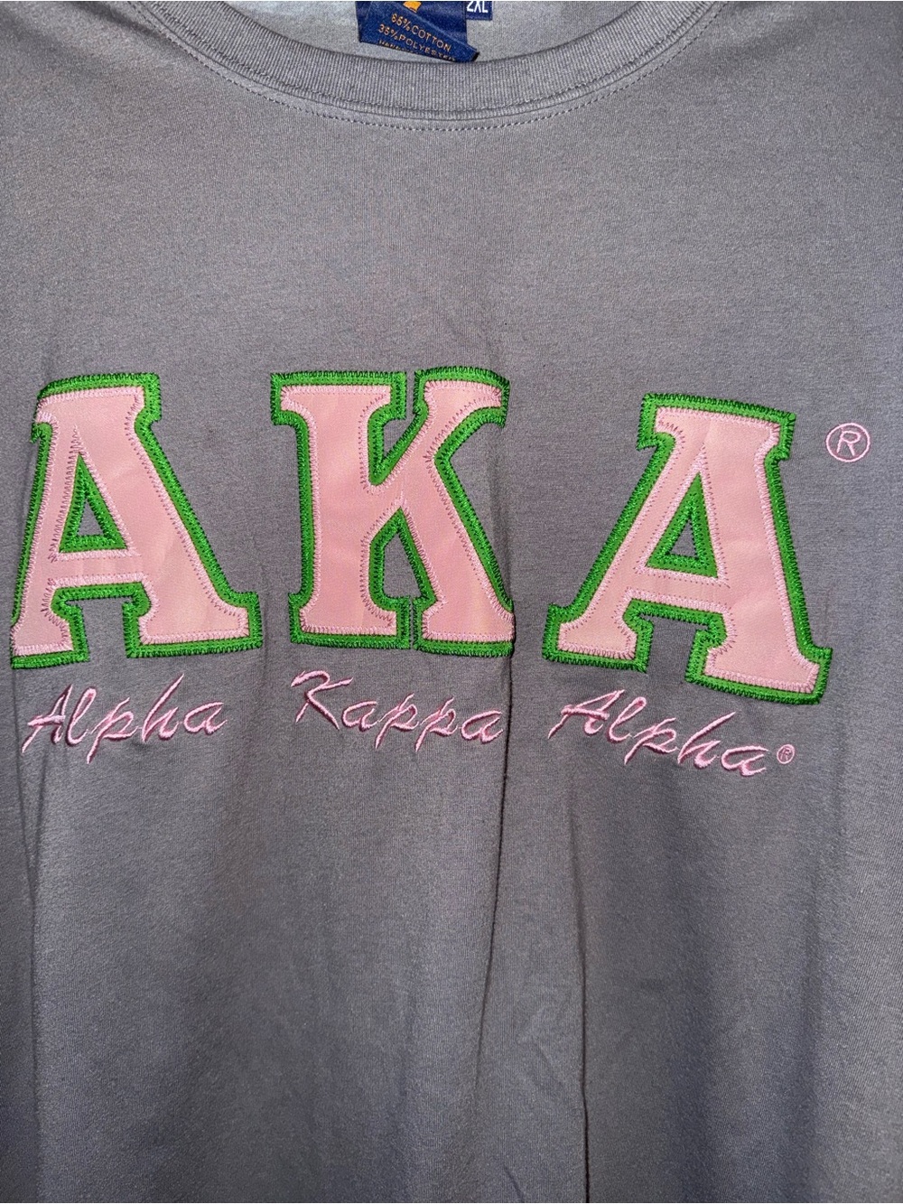 AKA Embroidered Letter Tee in Grey with Pink & Green Accents NWOT - Picture 2 of 3
